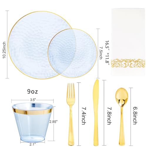 175 Pcs Plastic Dinnerware Set (25 Guests), Blue Disposable - Product Imagery