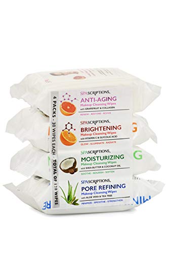 SpaScriptions Makeup Cleansing Wipes 30 CT, Variety 4 pack,02786 - Product Imagery