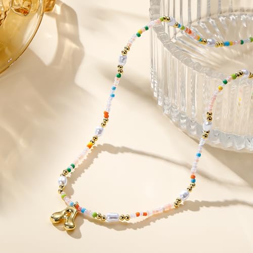 Initial Necklaces for Women Girls Kids - Light Colorful Beaded - Product Imagery