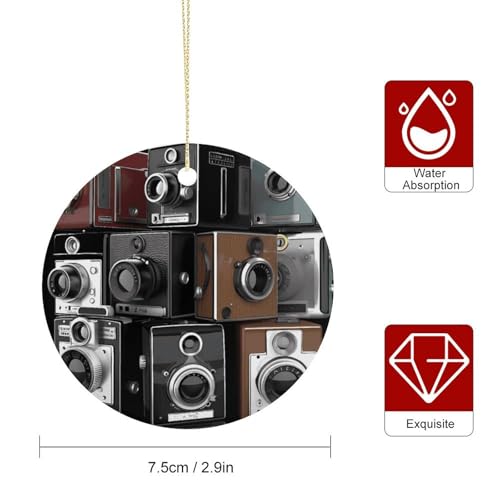 Retro Cool Camera Collection Christmas Ornament Round Ceramic - Product Imagery