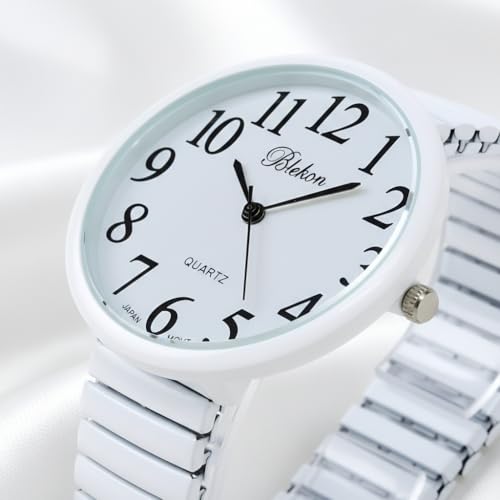 Geneva Super Large Stretch Watch Clear Number Easy Read (White) - Product Imagery