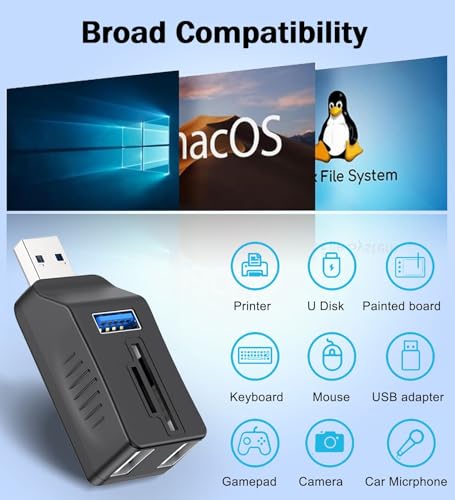 VIENON 5-Port USB 3.0 Hub with SD TF Card Reader, USB Extender - Product Imagery