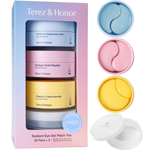 TEREZ & HONOR Eye Patches Gift Set - 3-Pack (x 60 Pcs) Korean Hydrogel Eye Masks with Caffeine, Collagen & Vitamin C - For Puffy Eyes, Dark Circles, Fine Lines, Wrinkles & Bags, Travel Case Included - TEREZ & HONOR Official Product View 1