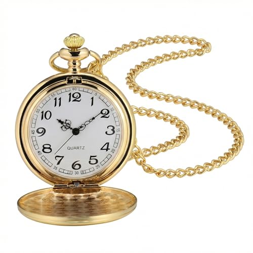 I-MART Smooth Vintage Pocket Watch with Chain (Gold) - Product Imagery