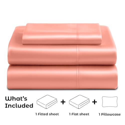 Satin Sheets Twin [3-Piece, Blush Pink] Hotel Luxury Silky Bed - Product Imagery