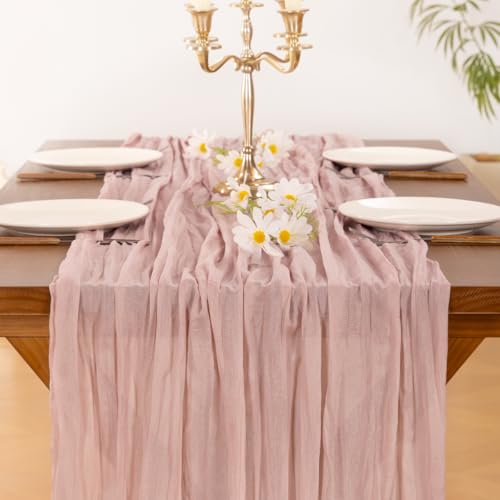 Pink Cheesecloth Table Runner Fall Boho Wedding Birthday Party - Product Imagery