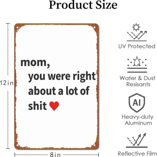 Funny Metal Sign 8x12 Inch, Humorous Mother's Day Decorative - Product Imagery