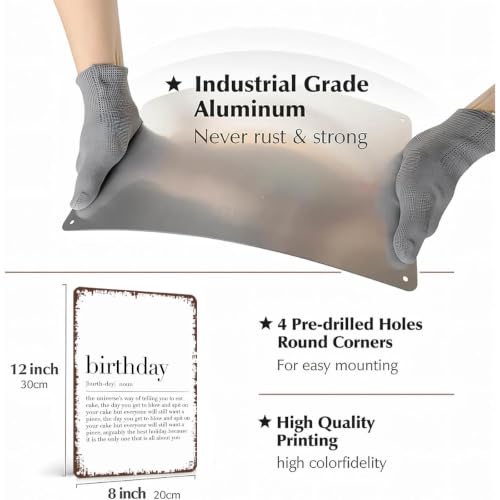 8x12 Inch Aluminum Birthday Definition Poster Wall Art, Vintage - Product Imagery