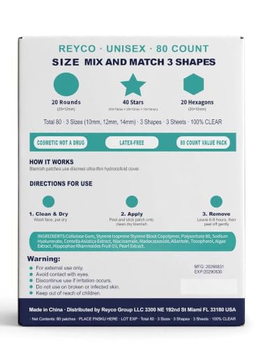 REYCO Unisex Blemish Patches 80 Count - 3 Shapes Mix Stars - Product Imagery