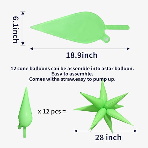 6Set 72Pcs UV Neon Glow Balloon Neon Foil Explosion Star - Product Imagery