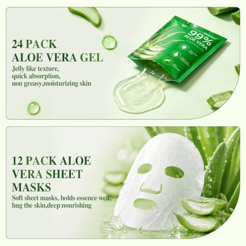 Aloe Vera Face Mask Skincare Set - 12 Facial Masks + 24 Portable - Product Imagery