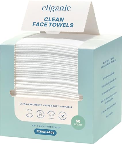 Cliganic Face Towels XL, Disposable Makeup Remover, Soft Dry Wipes, 50 ct - Cliganic Official Product View 1