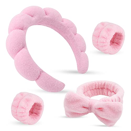 ATROCH Makeup Headband for Washing Face Wristband Set, Pink - View 1