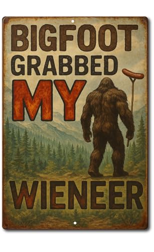 Funny Bigfoot Tin Sign – Rustic Metal Wall Decor –Gag Gift - Product Imagery