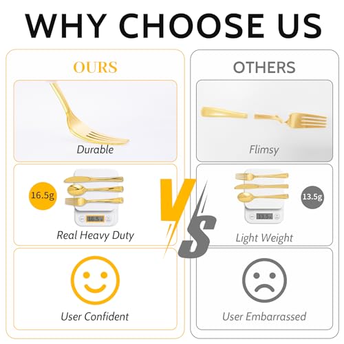 300PCS Gold Plastic Silverware, Disposable Plastic - Product Imagery