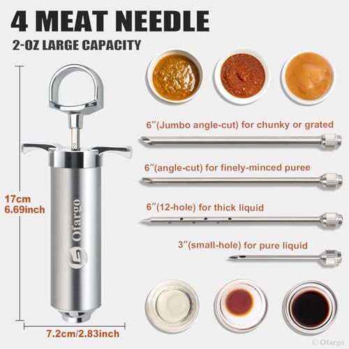 Ofargo Stainless Steel Meat Injector Syringe Kit with 4 Marinade - Product Imagery