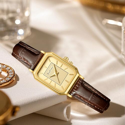 Gold Watches for Women-Rectangular Case Minimalist - Product Imagery