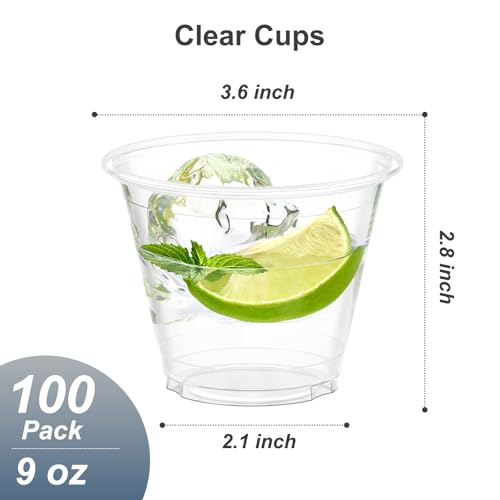 Dealusy 100 Pack 9 oz Clear Plastic Cups - Product Imagery