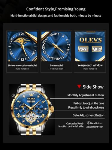 OLEVS Mens Automatic Watch Luxury Dress Diamond Self Winding - Product Imagery