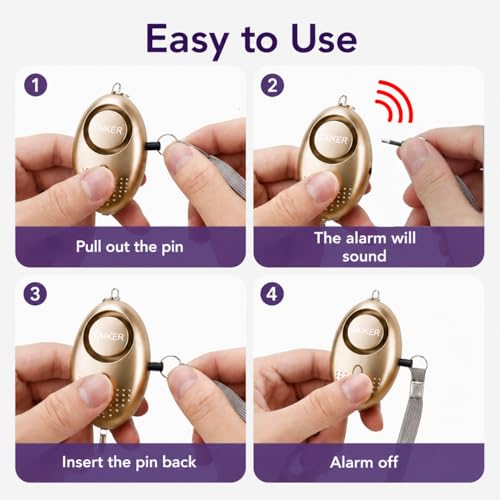 Personal Alarm for Women, 2Pcs 140dB Self Defense Keychain LED - Product Imagery