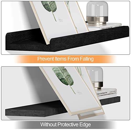 Black Floating Shelves Wall Mounted Set of 3, 23.6 Inch Rustic - Product Imagery