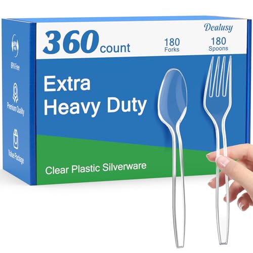 Dealusy 360 Count Extra Heavy Duty Clear Plastic Forks and Spoons - Product Imagery