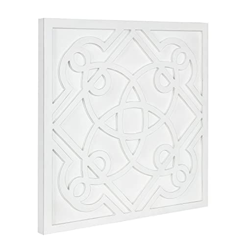 Kate and Laurel Mercador Square Wooden Wall Art Plaque, White, - Product Imagery