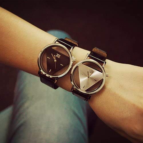 Unisex Charm Glass Hollow Triangle Dial Faux Leather Analog - Product Imagery
