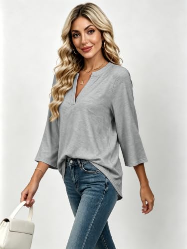 3/4 Length Sleeve Blouses for Women Dressy Casual Fall V Neck T - Product Imagery