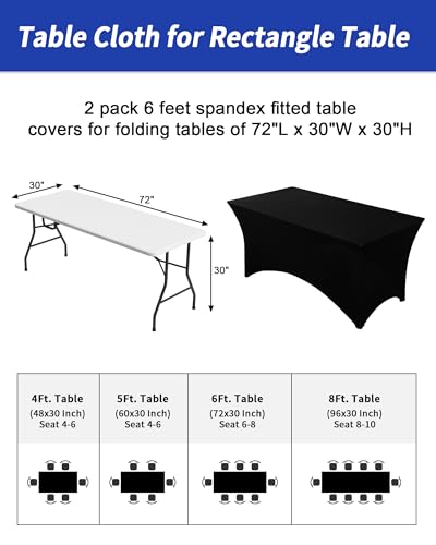 Fixwal 2 Pack 6FT Black Tablecloth Rectangle Spandex Fitted - Product Imagery