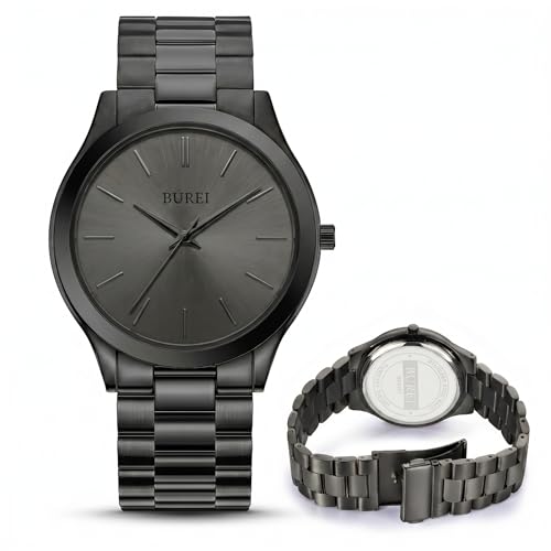 BUREI Men's Wrist Watch, Analog Stainless Steel Dress Waterproof - Product Imagery