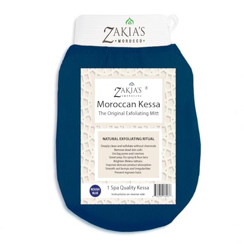Zakia's Morocco Original Kessa Exfoliating Glove - Rough Blue Microdermabrasion - Zakia's Morocco Official Product View 1