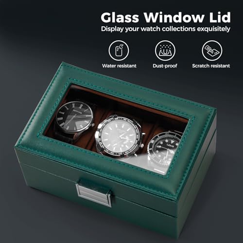 ProCase Watch Box, 3 Slot Mens Watch Display Case, MidnightGreen - Product Imagery
