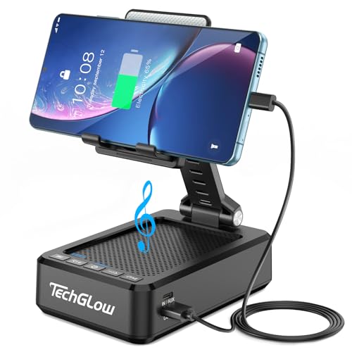 Foldable Cellphone Stand with Bluetooth Speaker and Charging - Product Imagery