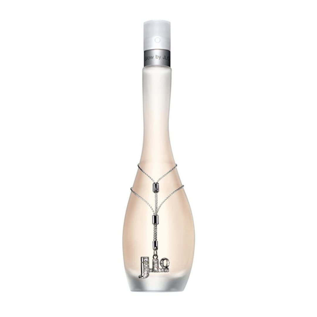 Jennifer Lopez Glow women’s 5 oz EDT spray bottle with floral and citrus notes, elegant design and bright yellow cap.