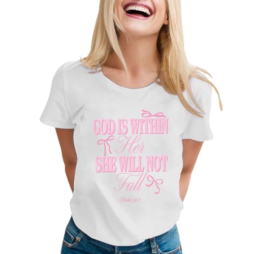 Tshirt for Women Short Sleeve Funny Print Tees Tops Round Neck - Product Imagery