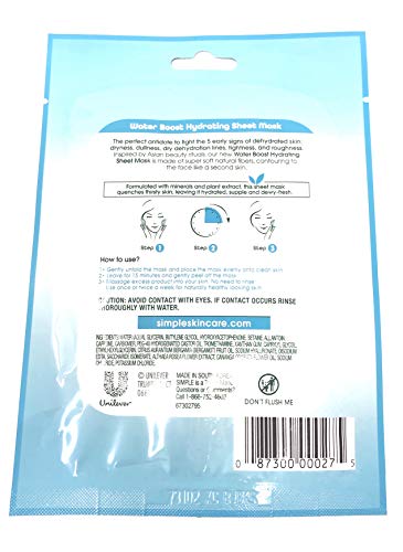 Simple Water Boost Hydrating Sheet Mask, 1 Mask (Bundle of 2) - Product Imagery