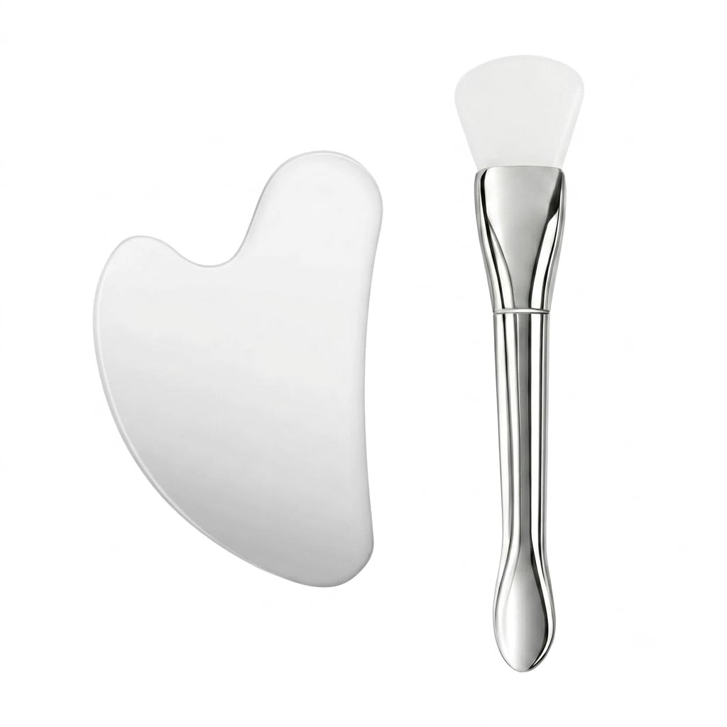 Stainless Steel Gua Sha &amp; Silicone Face Mask Brush Set, - SEZER