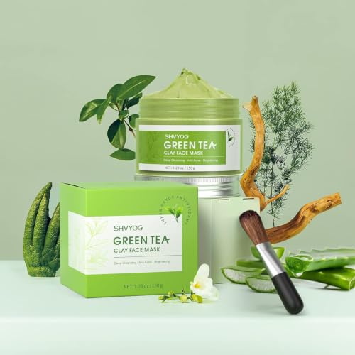 SHVYOG Green Tea Face Mask, Antioxidant Green Tea Clay Mask with - Product Imagery
