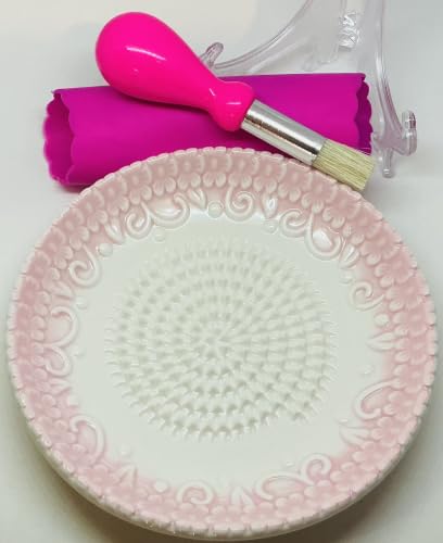 Premium Ceramic Garlic Grater Plate Set - Pink Embossed - Product Imagery