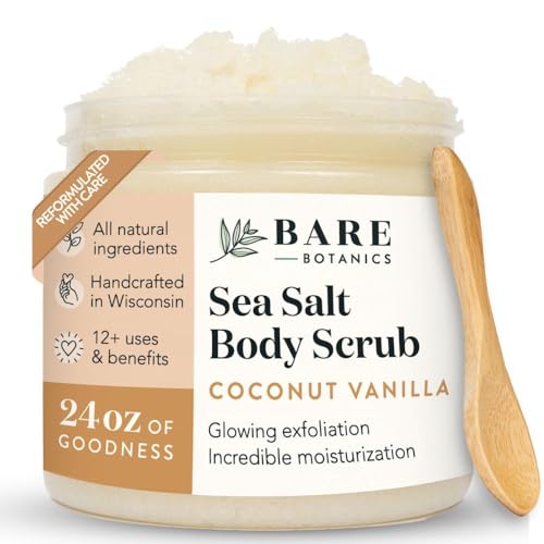 Bare Botanics Coconut Vanilla Body Scrub - & WI All Natural Sea Salt Exfoliator w - BARE BOTANICS Official Product View 1