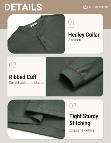 COOFANDY Men's Henley T-Shirts Long Sleeve Casual Cotton - Product Imagery