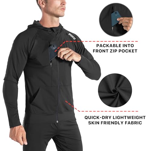 BROKIG Mens Windbreak Running Jacket Zip Up Hoodie - Product Imagery
