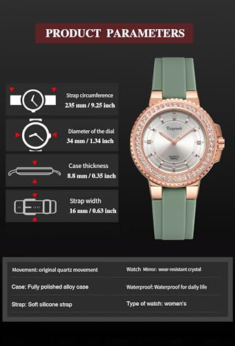 Women's Watch,Crystal Bezel,Quartz Watch for Ladies Female Bling - Product Imagery