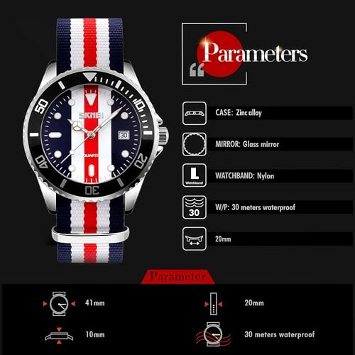 MASTOP Men's Quartz Watch Nylon Strap British Style Business - Product Imagery