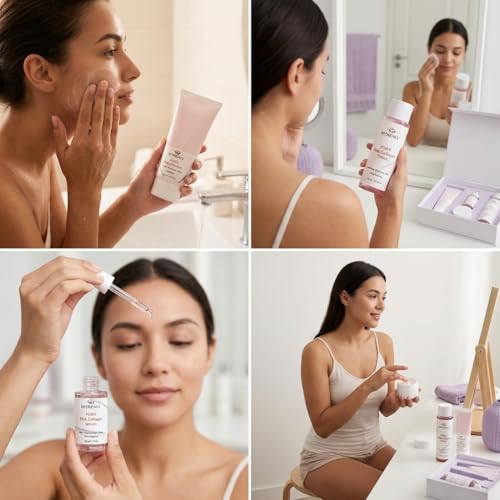 PDRN Pink Collagen 4‑Step Skincare Set – Cleanser, Toner, Serum - Product Imagery