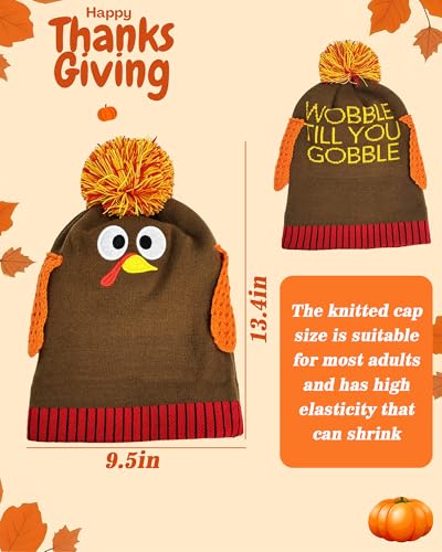 QLINLEAF Thanksgiving Pom Pom Beanie Hats, Turkey Trots Dress Up - Product Imagery