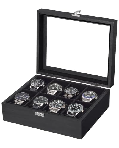 ProCase 8 Slot Wooden Watch Display Case With Glass Lid, - Product Imagery