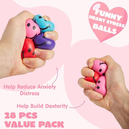 JOYIN 28 Packs Heart Shape Stress Ball with Cards Stress Relief - Product Imagery