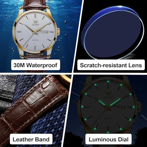 Men's Casual Leather Watch, Easy to Read Three-Hand Analog - Product Imagery